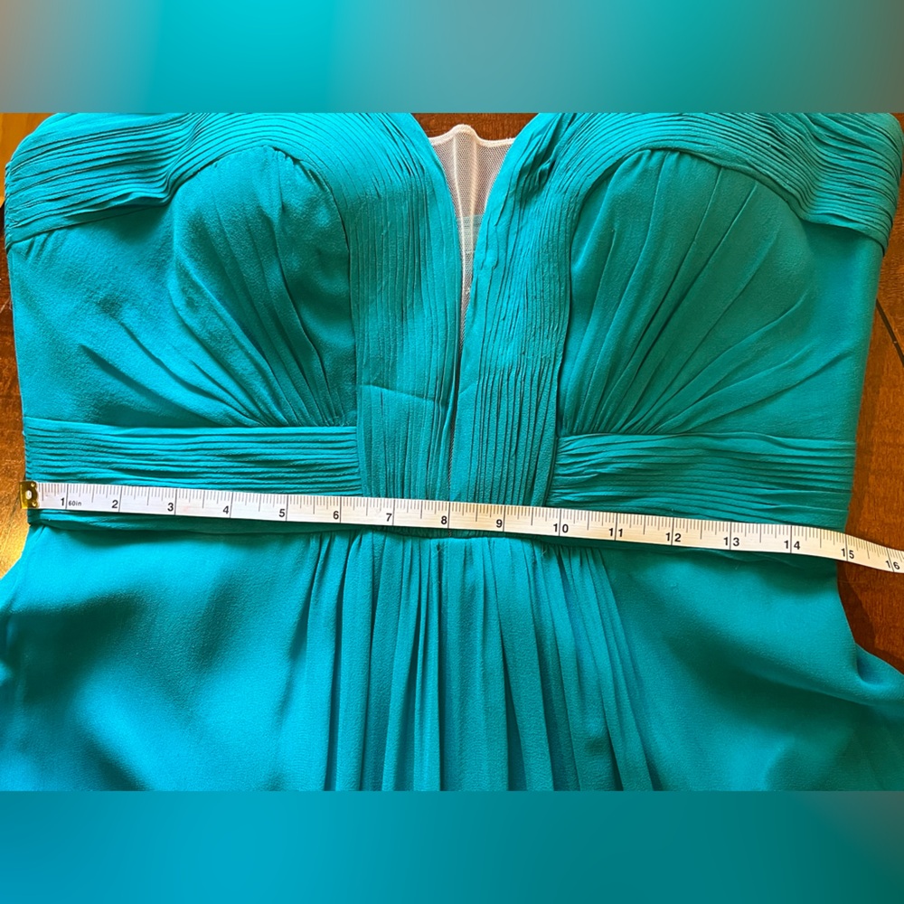 Aidan Mattox chiffon formal dress. Padded cups pleated bodice. 100% silk. Teal 8 - Picture 14 of 16